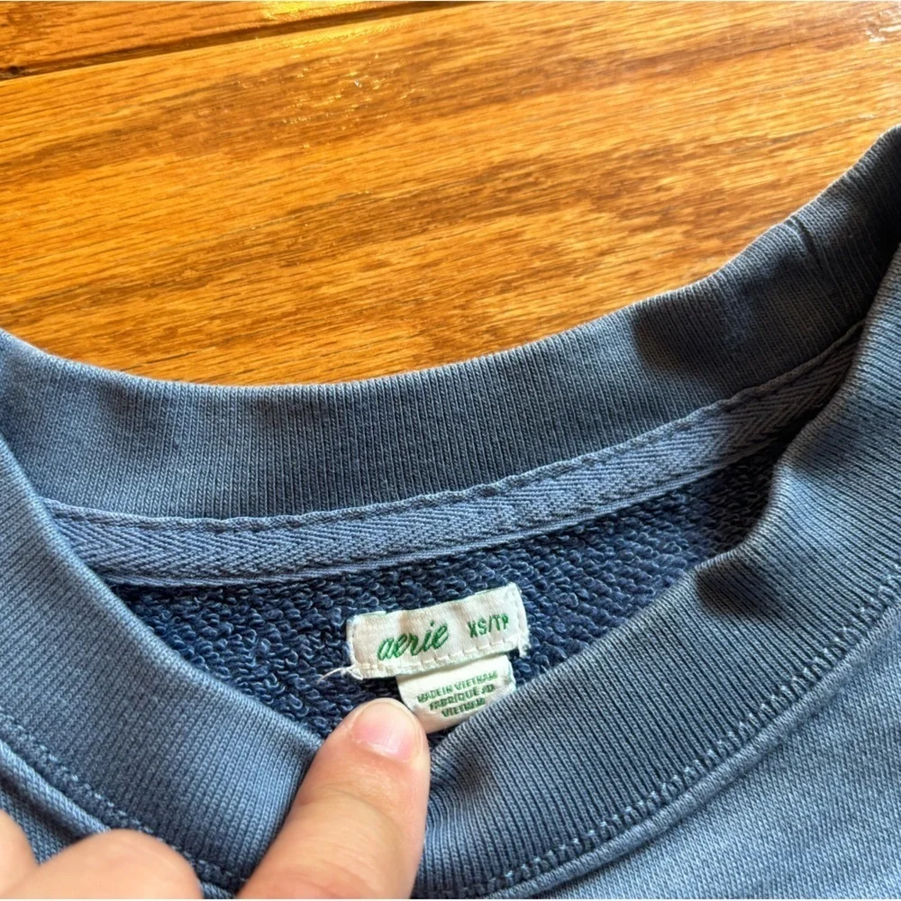 Aerie Midnight Blue Cropped Crew Neck Womens Size XS - Picture 2 of 3